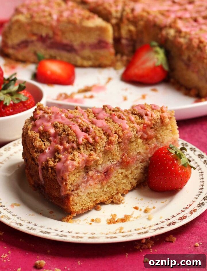 maple strawberry coffee cake slice on a plate