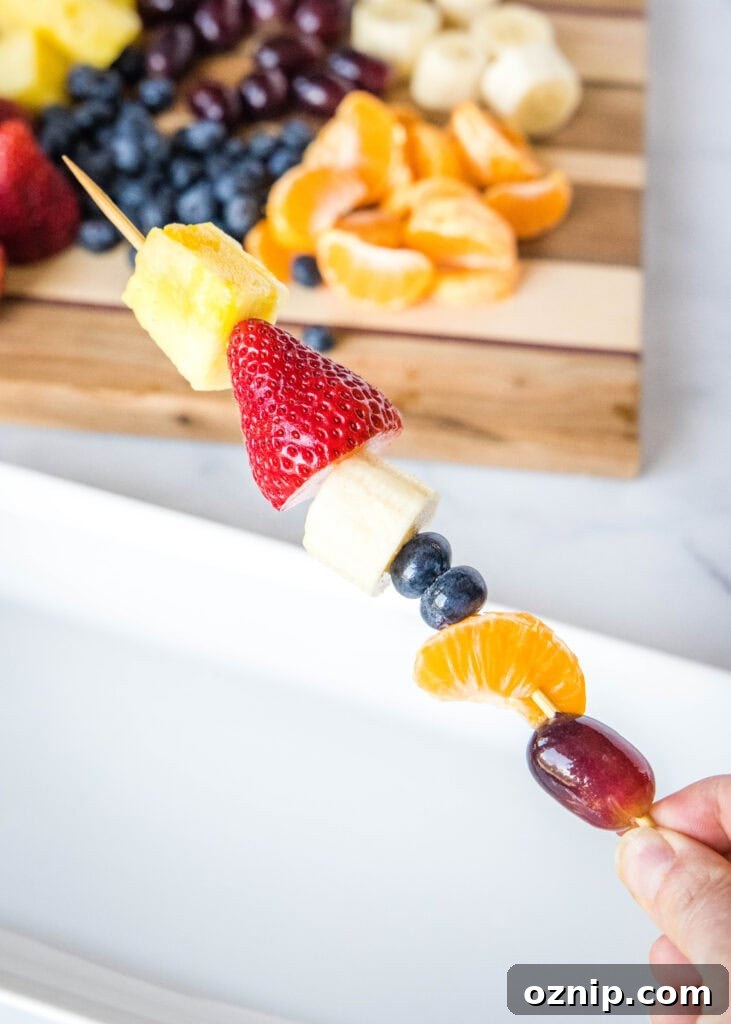 pieces of fruit on a wooden skewer