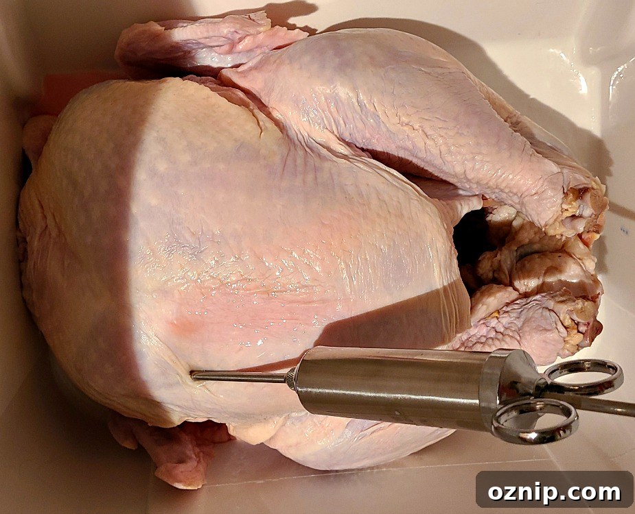 Jack Daniel's Smoked Turkey Brine Recipe 5 Metal Injector Injecting Turkey in Cooler