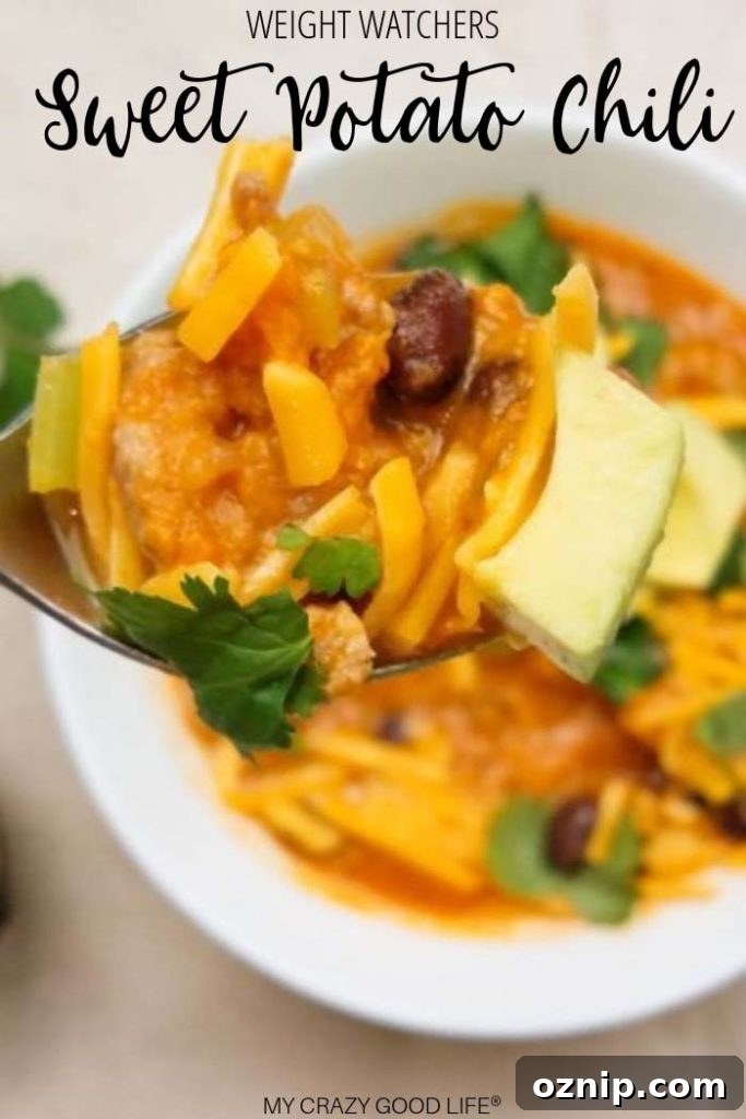 Weight Watchers Instant Pot Sweet Potato Chili in a white bowl