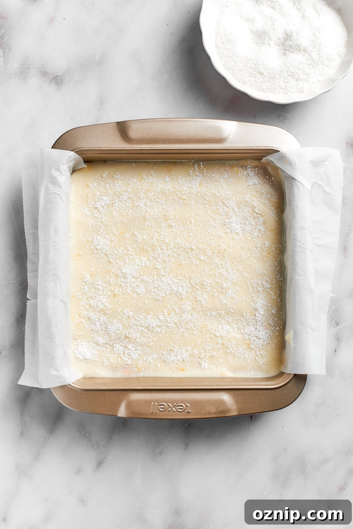 Lemon slice in a lined pan.
