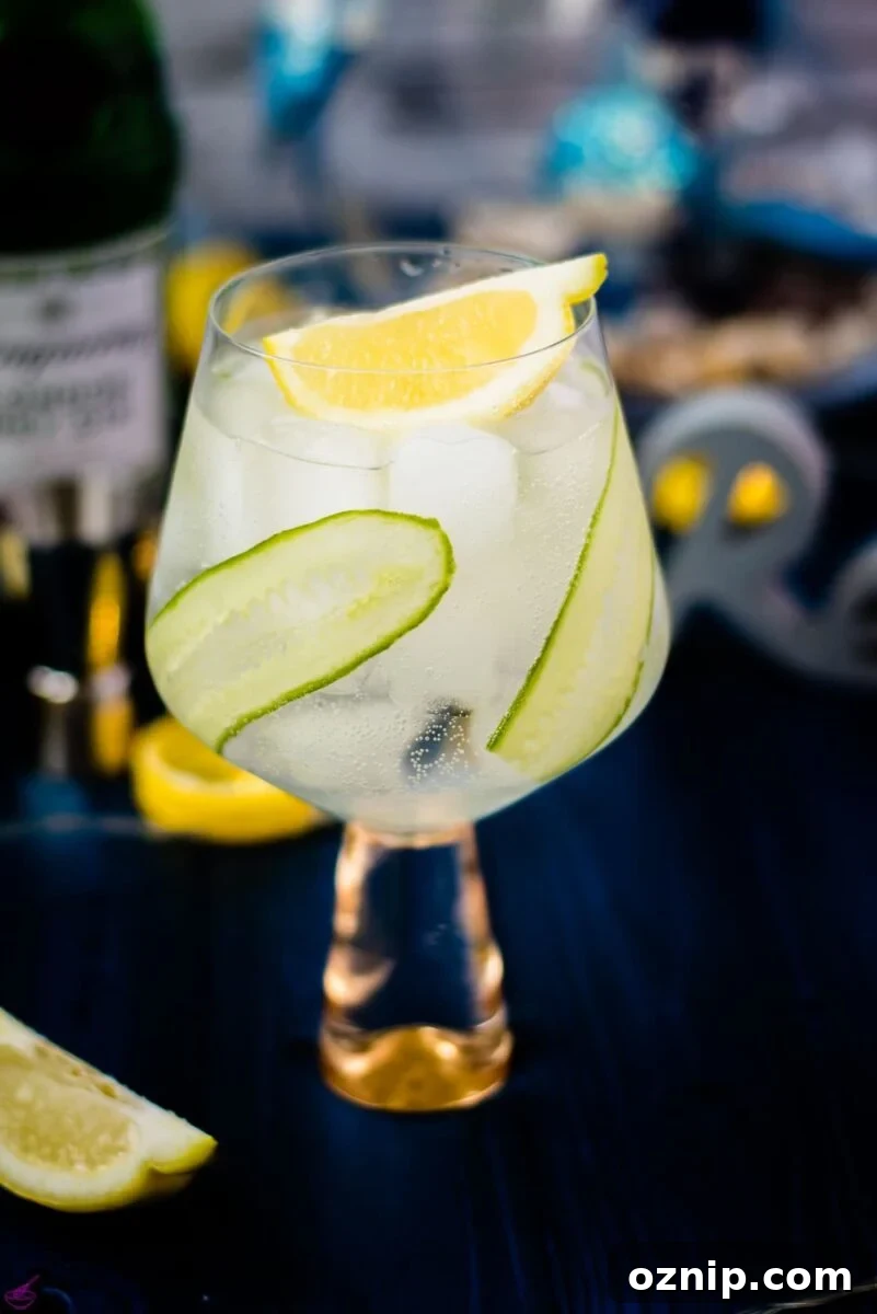 Gorgeous cucumber gin and tonic, with thinly sliced cucumber, placed on the inside of the glass. So refreshing!