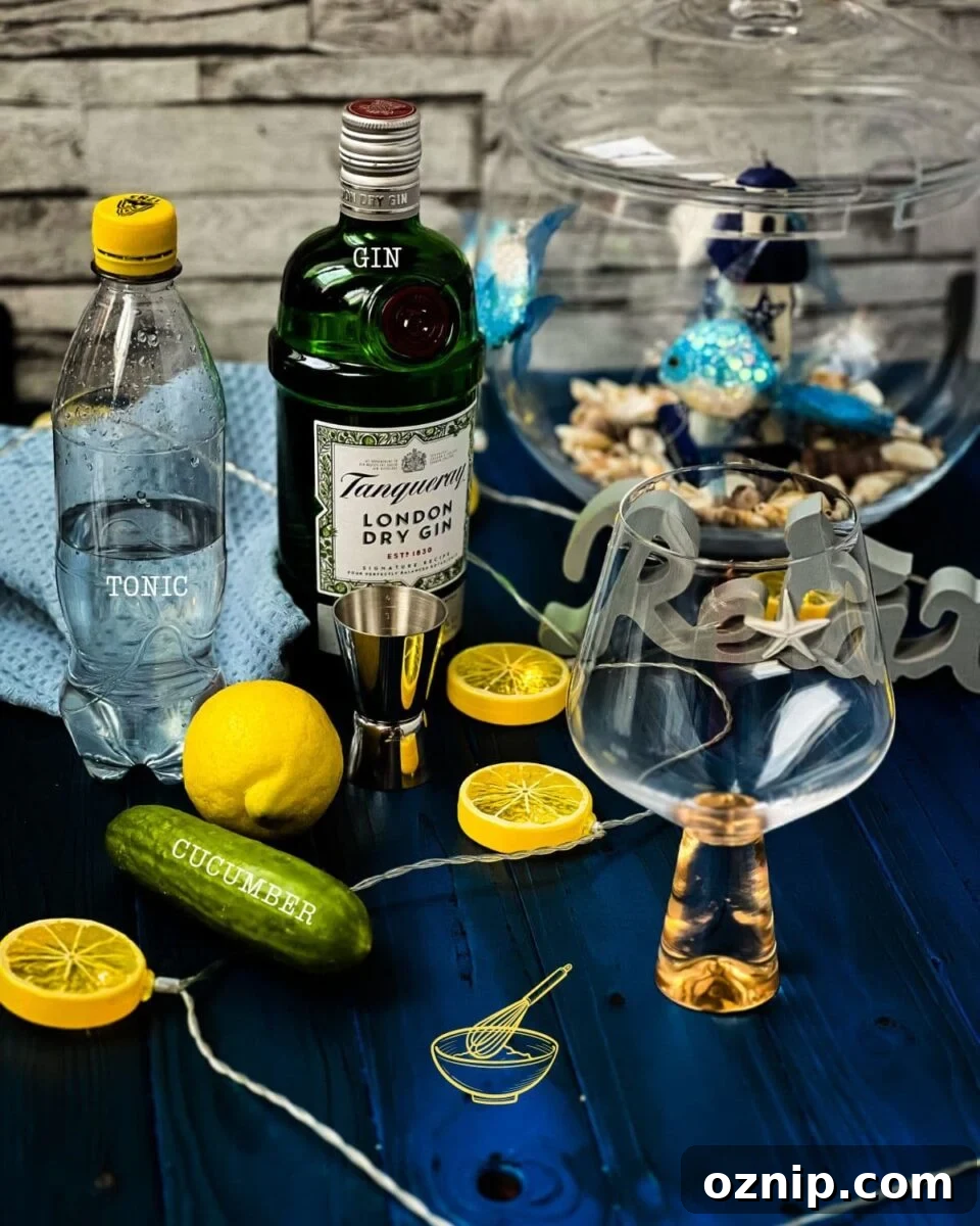 Cucumber gin and tonic ingredients.