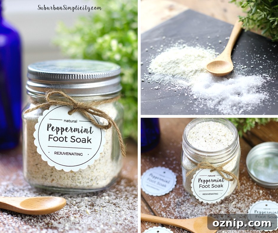 DIY Peppermint Foot Soak for Tired Feet 7 Peppermint foot soak is a wonderful DIY to pamper and rejuvenate your feet. It's super easy and inexpensive to make and is also a perfect gift idea.