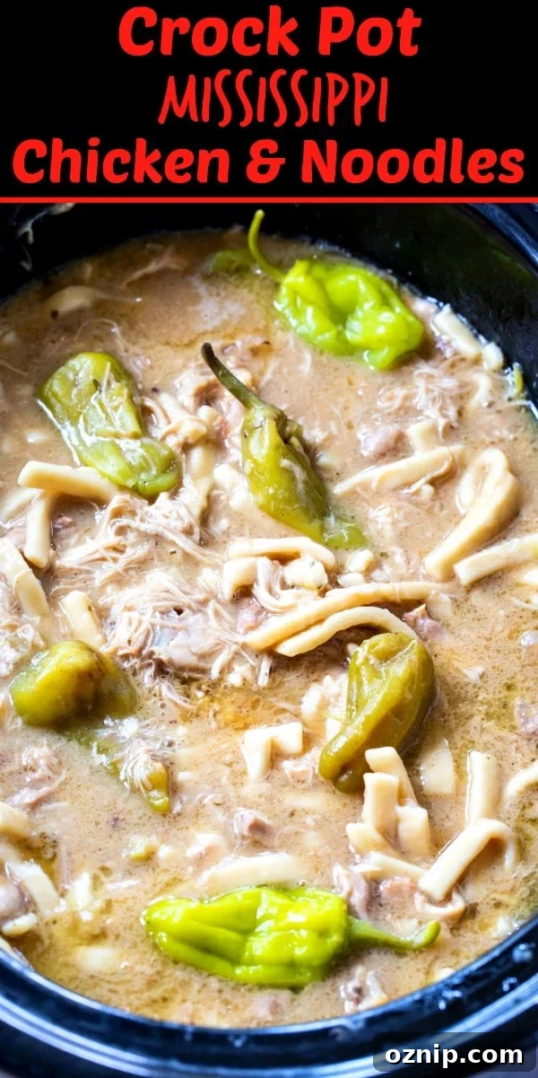 Easy Crock Pot Mississippi Chicken and Noodles