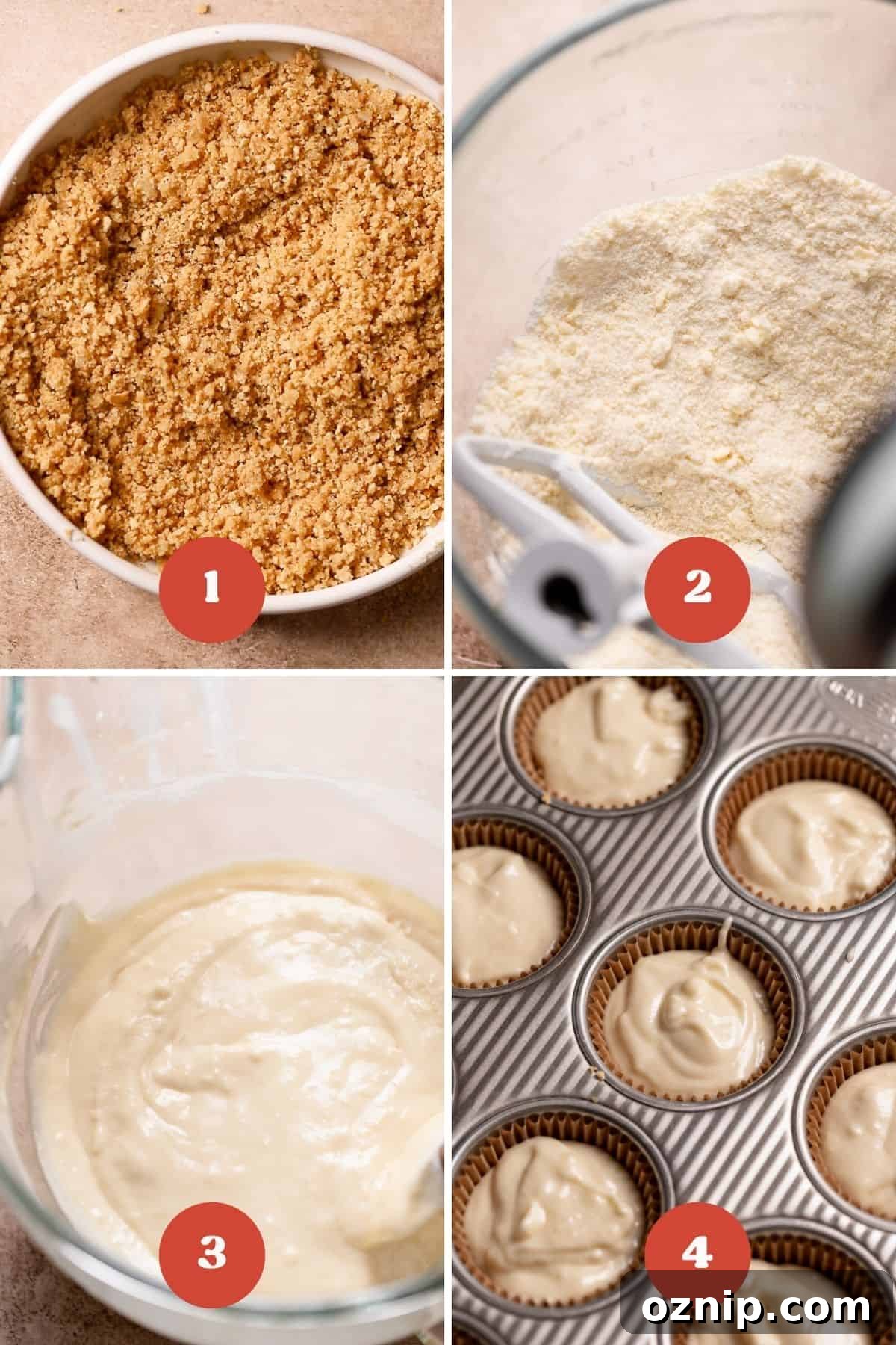 Cherry Cheesecake Cupcakes with Graham Cracker Crust 4 A process collage of the steps for making cherry cupcakes.