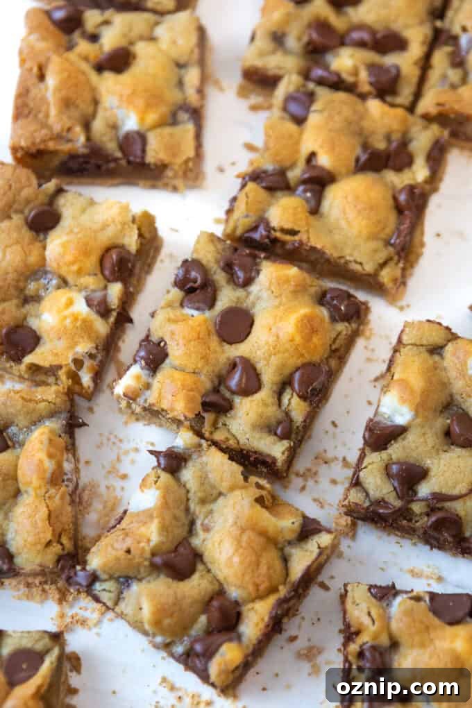 cut s'more cookie bars squares