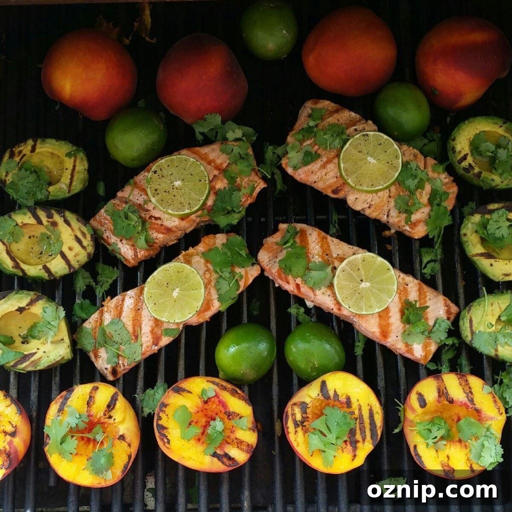 Grilled Salmon with Avocado and Peach Salsa 2 Grilled Salmon Avocados and Peaches Clean Eating Recipe