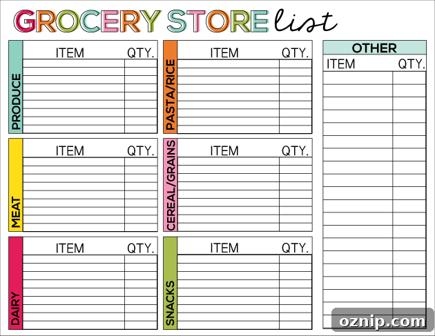 6 Meal Planning Tips for Stress-Free Weeknight Dinners 3 Printable Grocery Store List Chart from Thirty Handmade Days