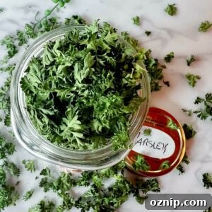 top of overflowing jar with dried parsley