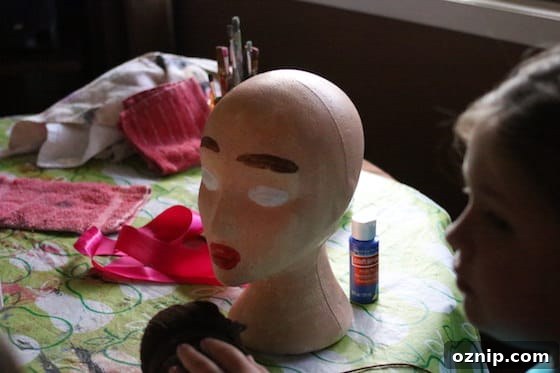 Styrofoam Head Self Portrait Art Project for Kids 8 painted styrofoam head