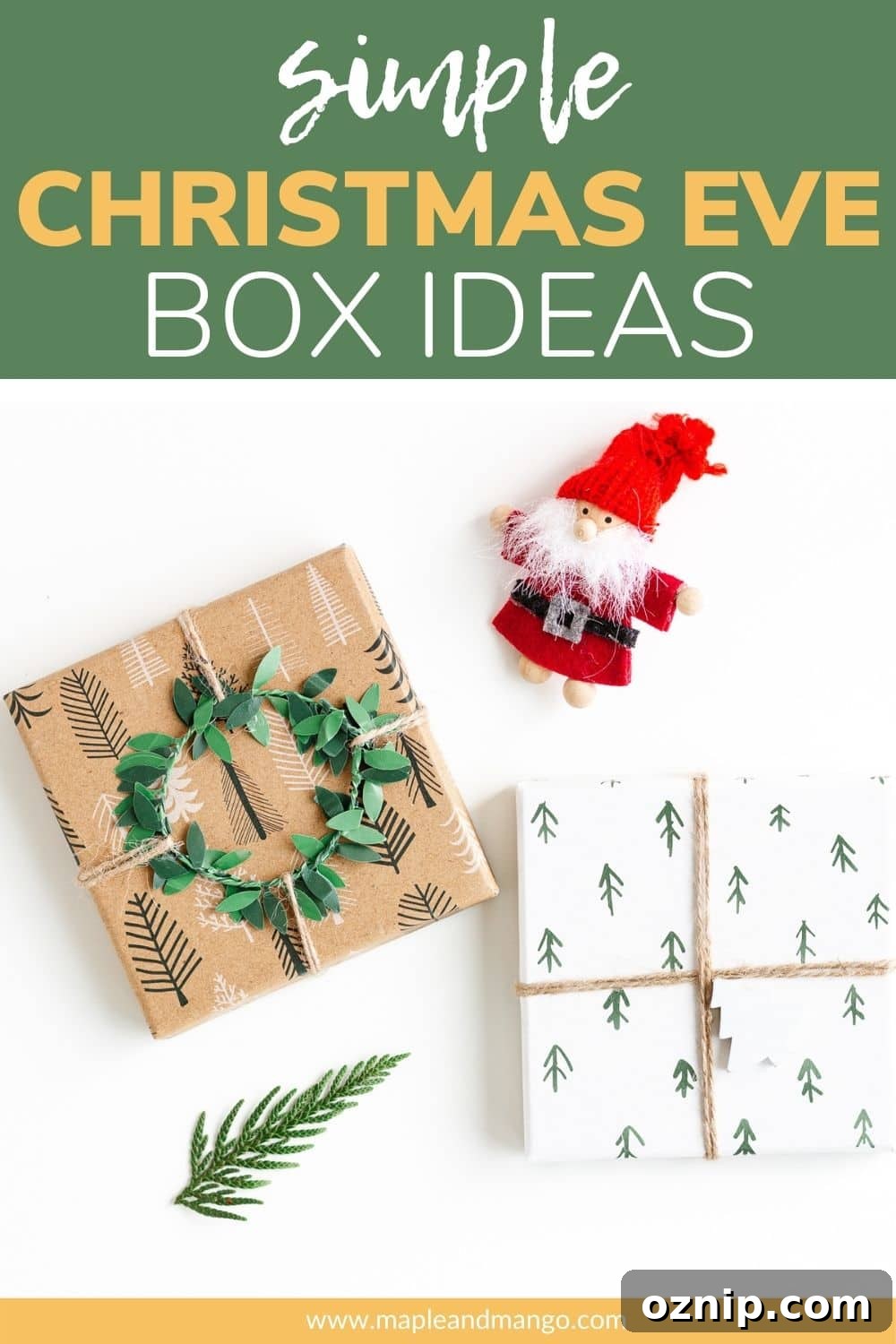 Pinterest graphic for simple Christmas Eve box ideas.