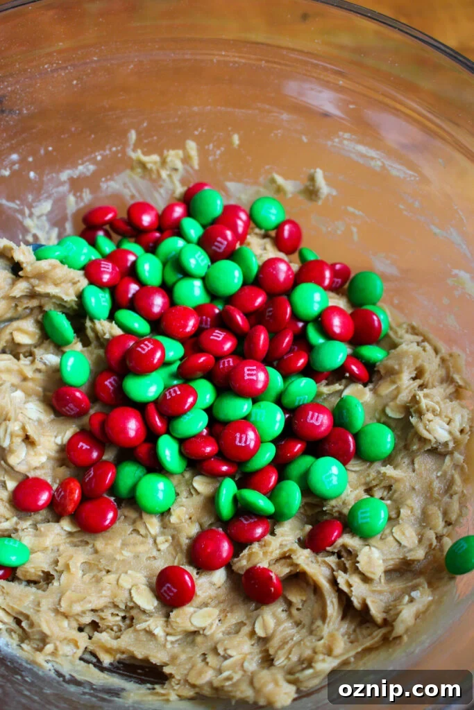 M&Ms folded into dough