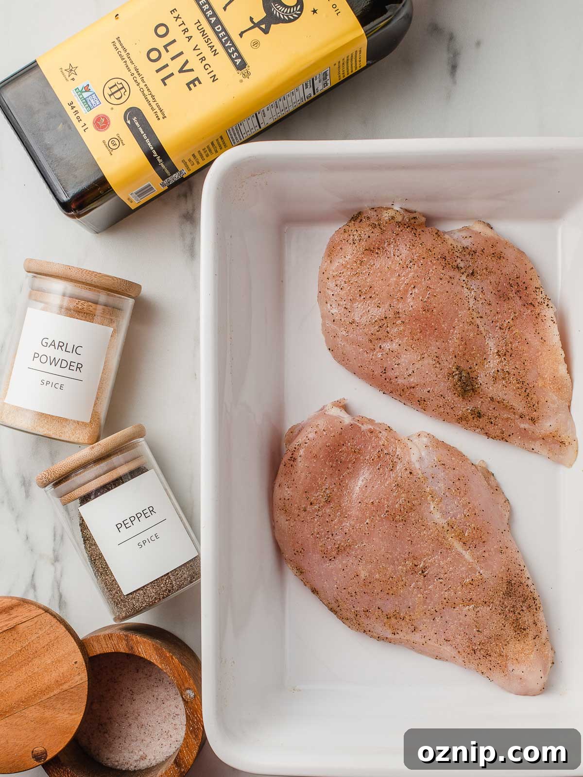 Ingredients for baked chicken breasts.