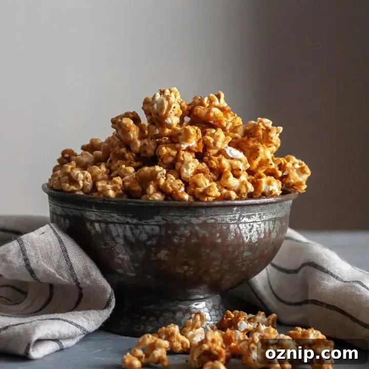 Crunchy chai tea caramel corn, a sweet homemade snack for tea lovers
