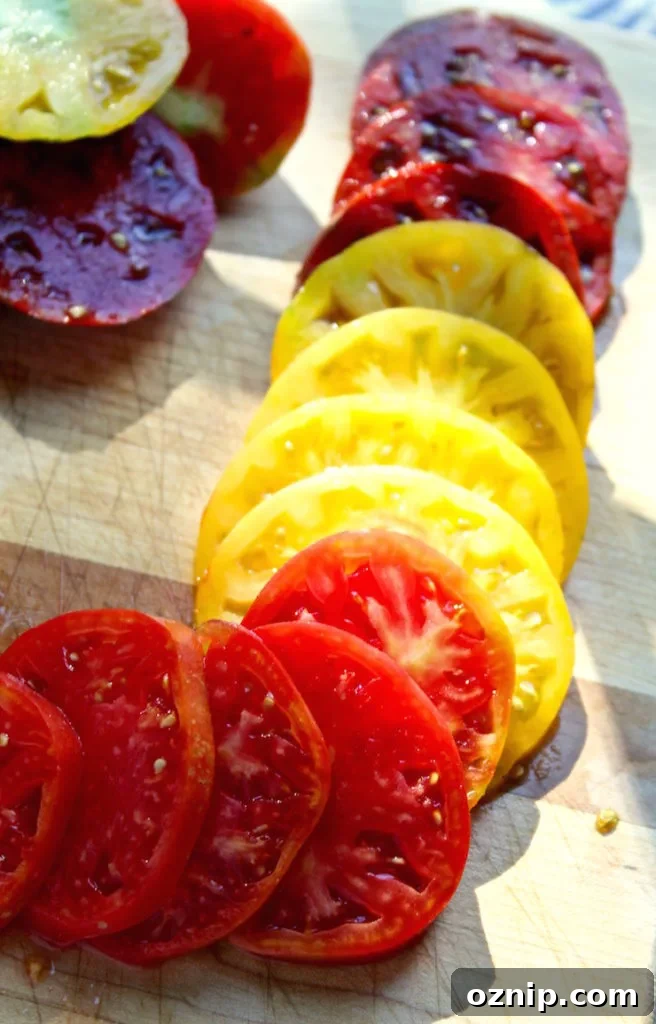 Sliced heirloom tomatoes for BLT's