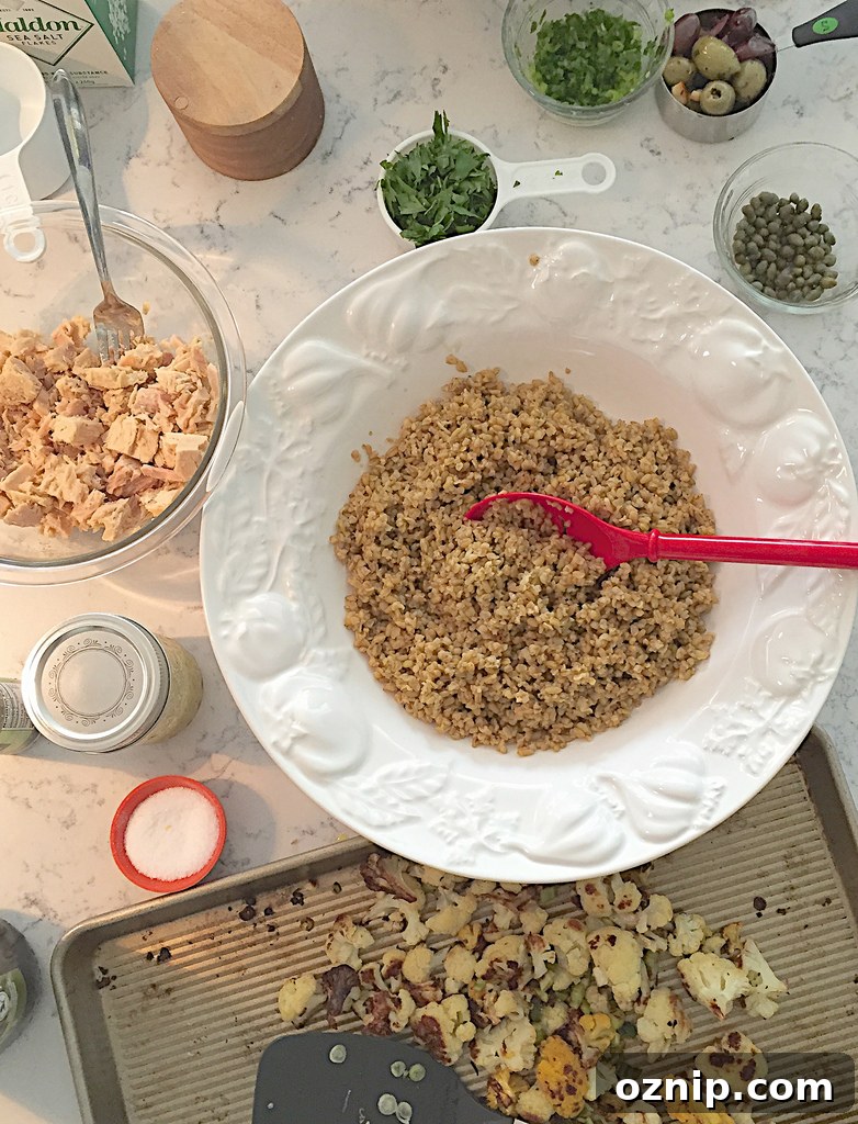 Freekeh Salad with Caramelized Cauliflower and Tuna via LizsHealthyTable.com