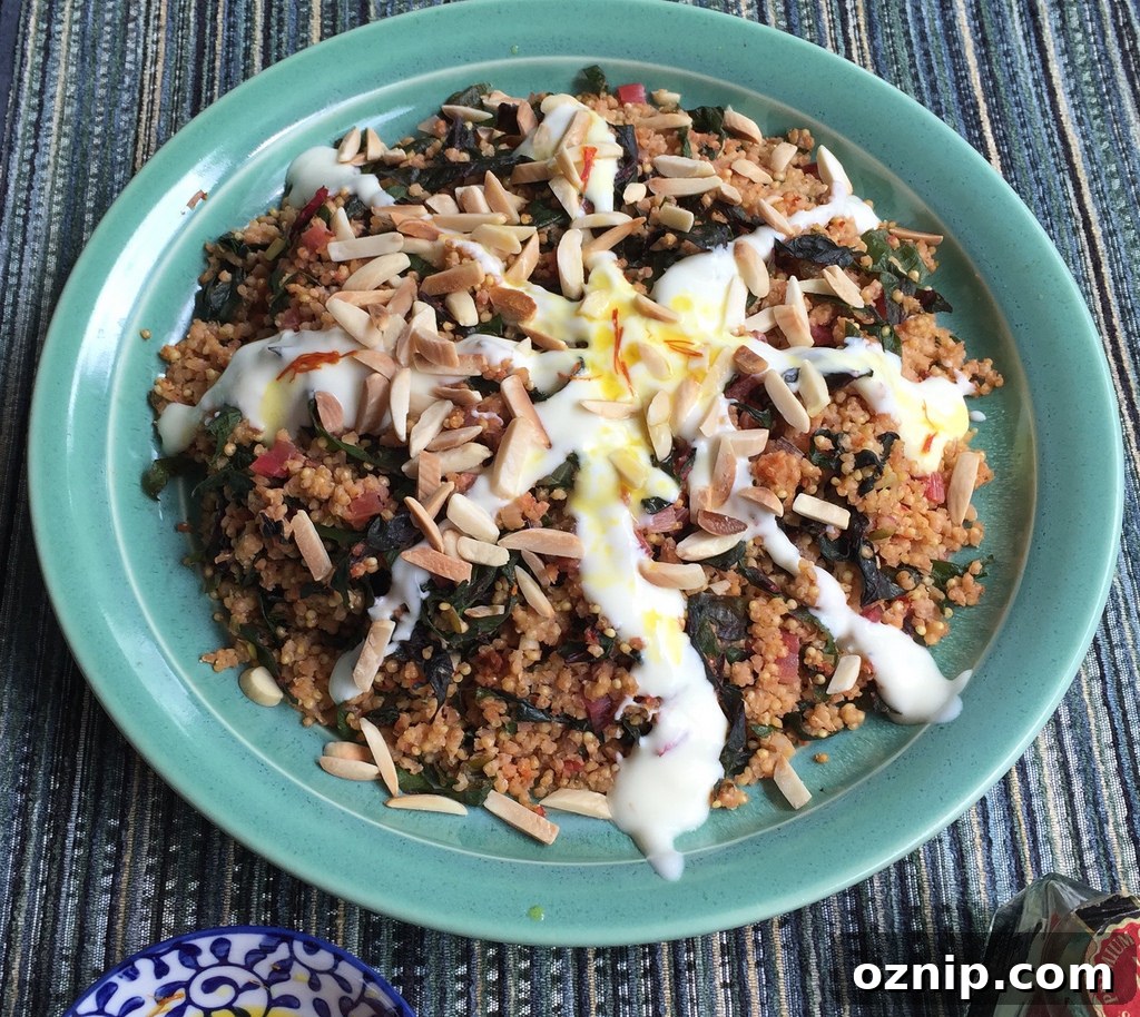Bulgur with Chard and Saffron-Infused Yogurt from Simply Ancient Grains via LizsHealthyTable.com