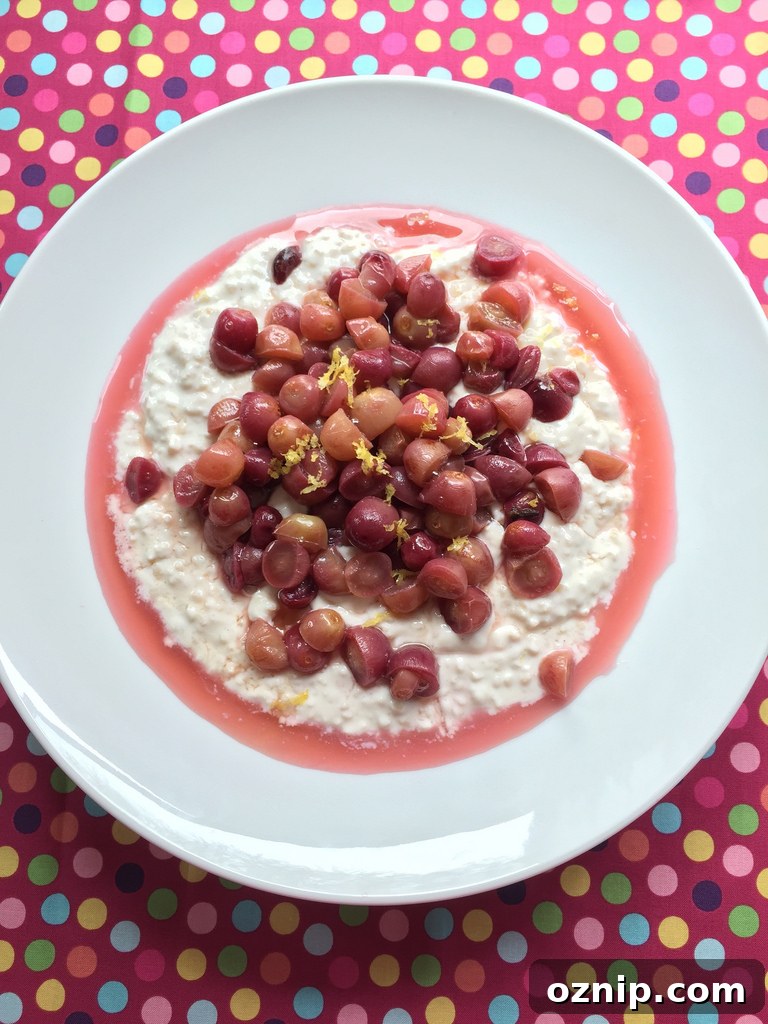 Lemony Millet Pudding with Caramelized Grapes from Simply Ancient Grains via LizsHealthyTable.com