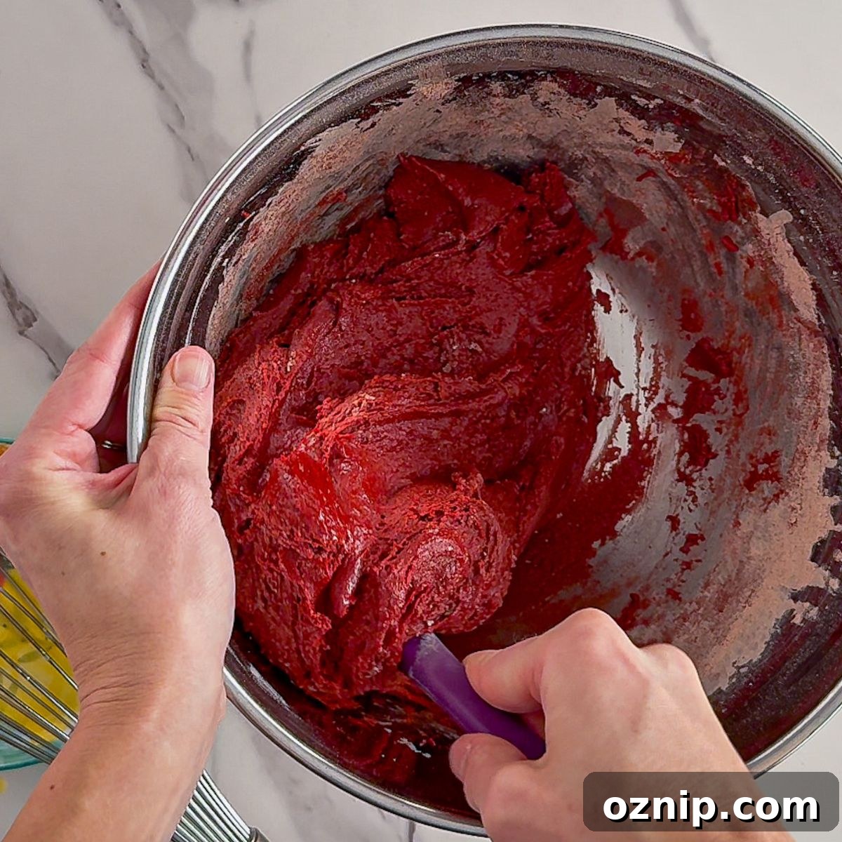 Chewy Red Velvet Cake Mix Cookies Recipe 4 Mixing the red velvet cake cookies.