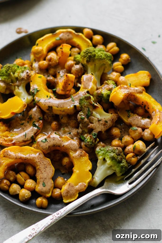 Plant-Based Thanksgiving Sides Your Guests Will Love 14 Delicata Chickpea Bake With Almond Butter “Gravy” by Flora & Vino