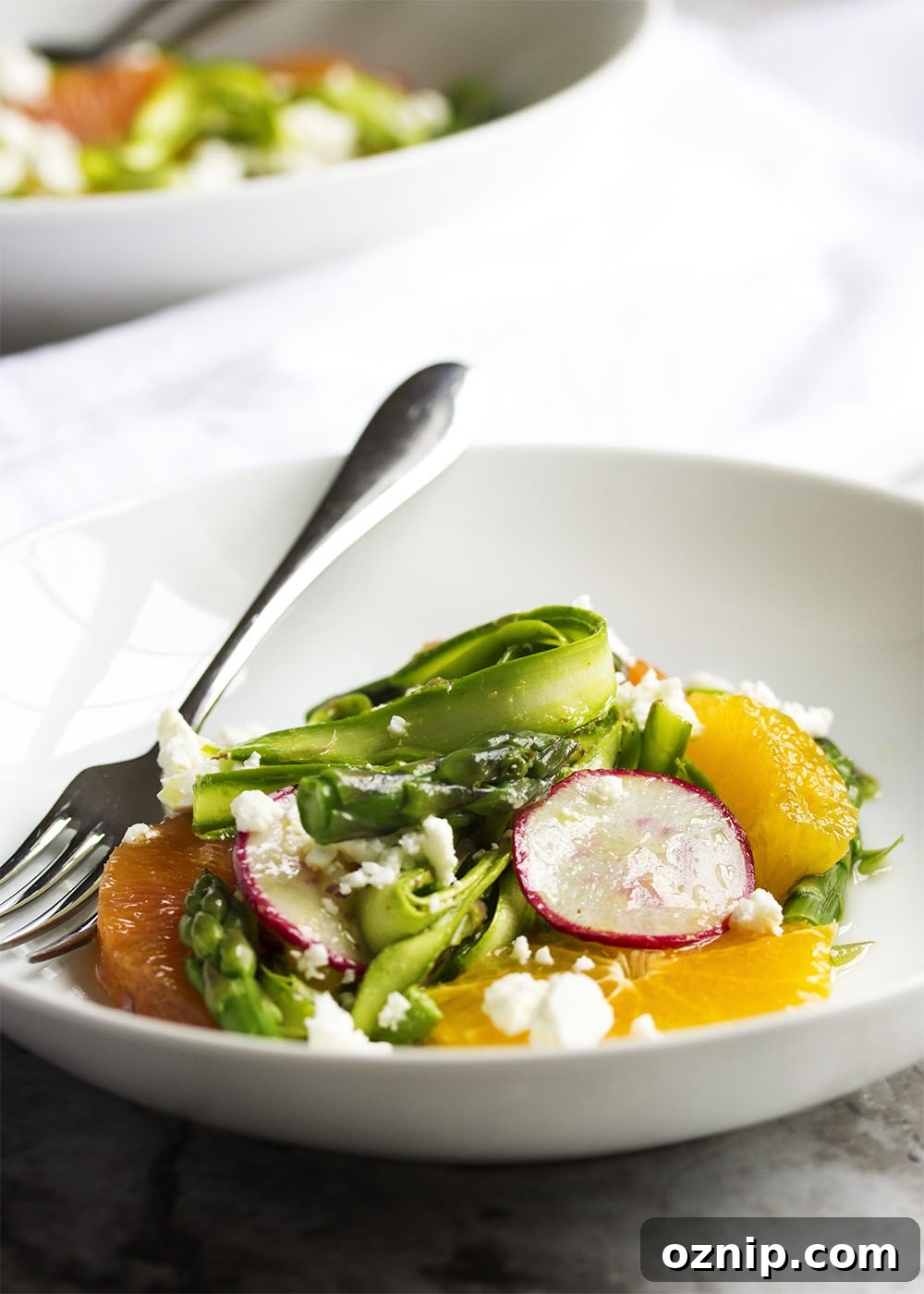 Shaved Asparagus and Orange Salad - thin asparagus ribbons with orange slices and feta