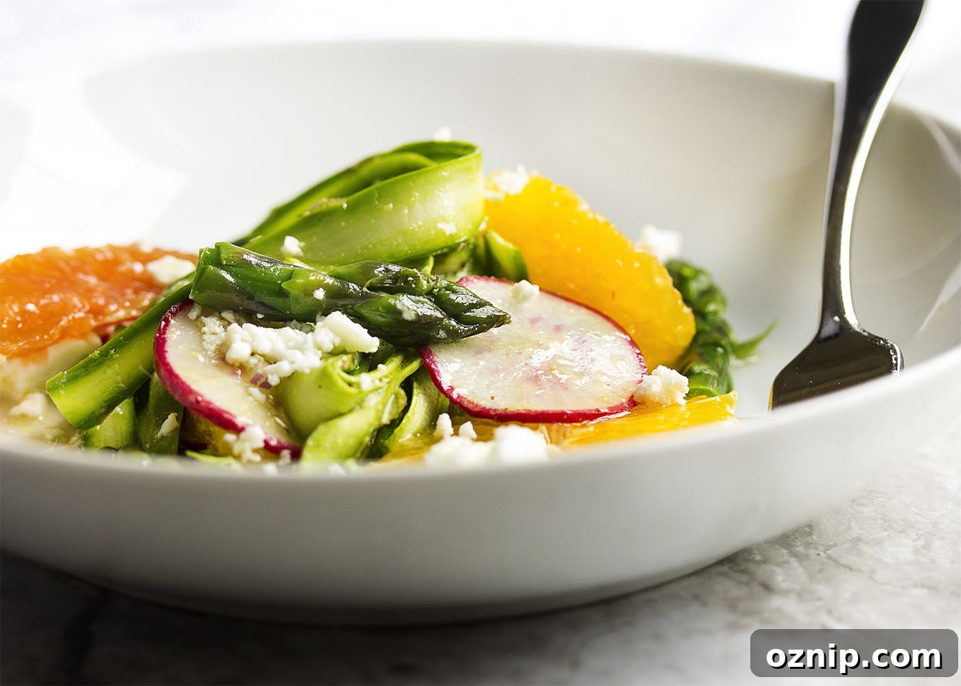 Shaved Asparagus and Orange Salad plated