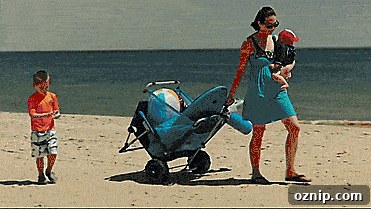 2-in-1 Beach Lounger: Convertible Chair and Recliner 3 A gif of a transformable wagon rolling across the sand, then being turned into a lounger