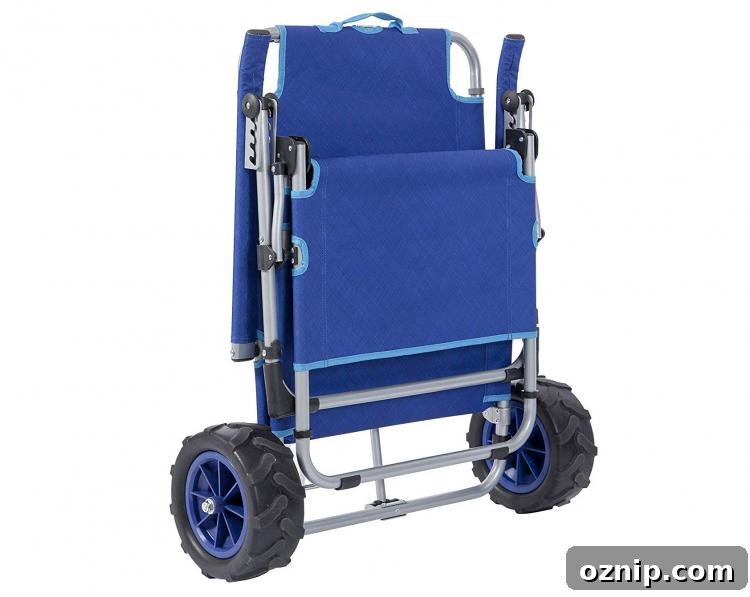 2-in-1 Beach Lounger A folded up beach chair that doubles as an all-purpose wagon