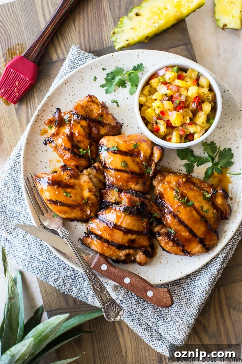 Grilled Hawaiian Huli Huli Chicken with Pineapple Salsa 3 Overhead photo of Huli Huli Chicken with Pineapple Salsa