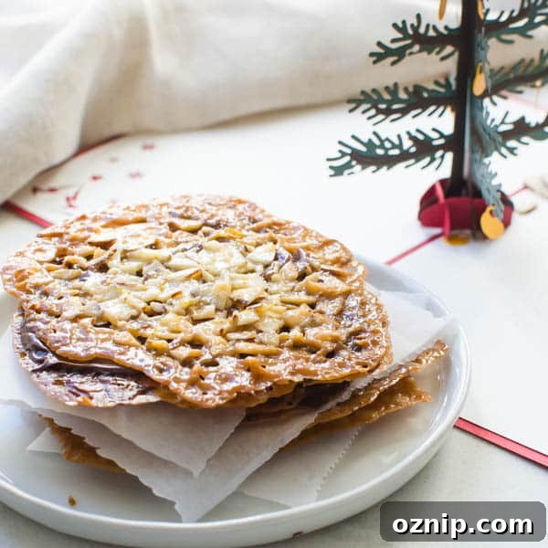 Chocolate Almond Florentines on a plate.