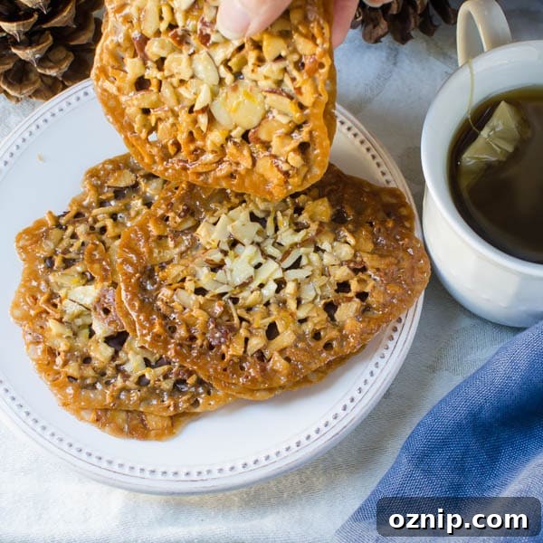 Chocolate Almond Florentines with tea