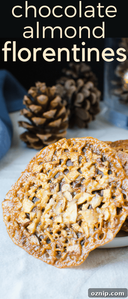 Chocolate florentines and almond florentines rolled into one with this easy recipe and step by step photos. Get the secret for how to make florentines and wow your family. These chocolate almond florentines are thin, crackly and irresistible.