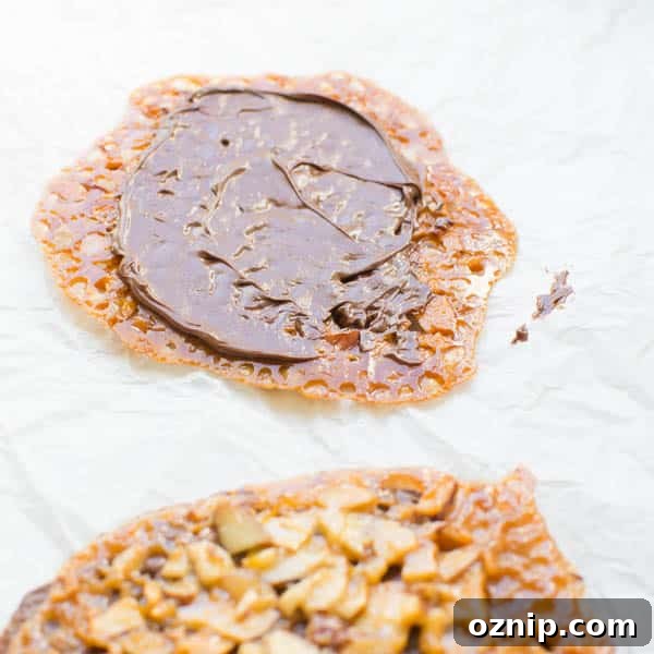 sandwiching Chocolate Almond Florentines