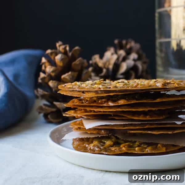 a stack of Chocolate Almond Florentines