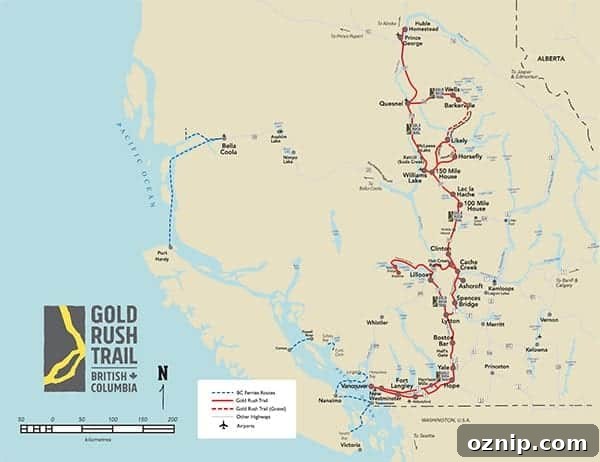 Map of the Gold Rush Trail and Cariboo Chilcotin Coast