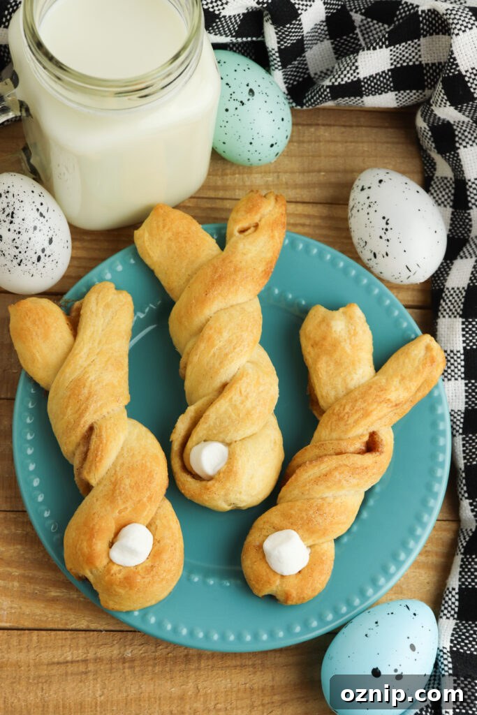 Easter Bunny Crescent Roll Twists on a tray