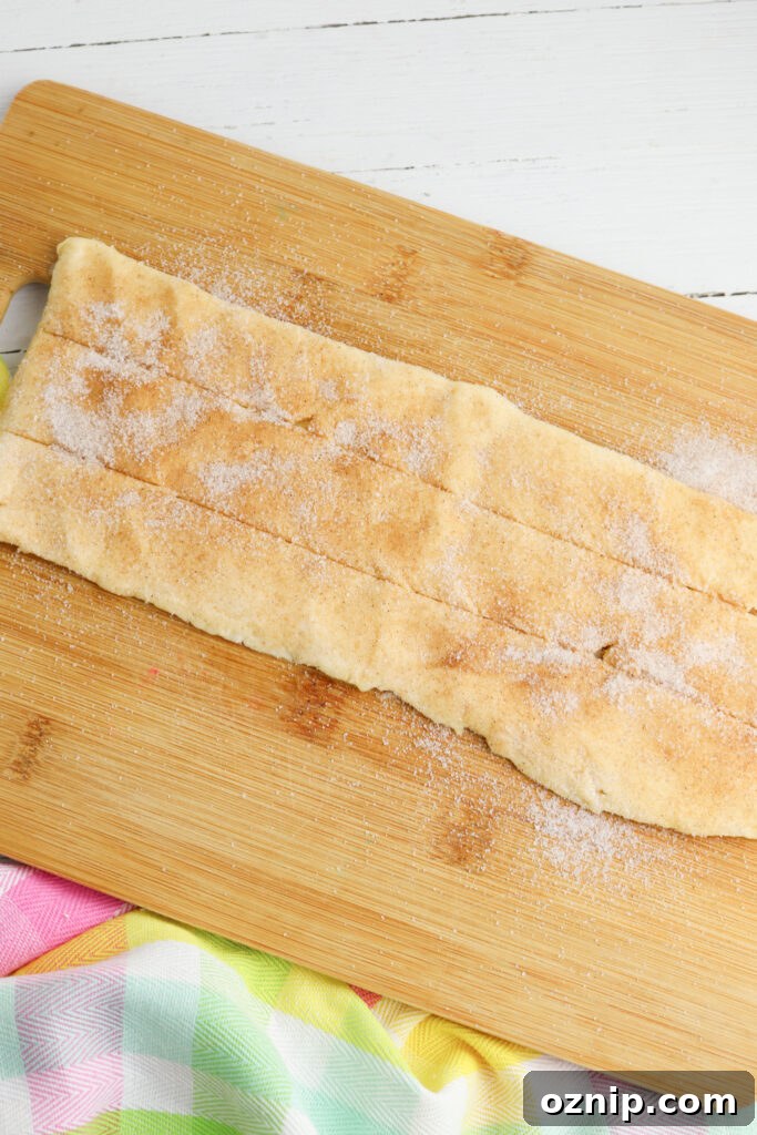 Cutting dough into strips