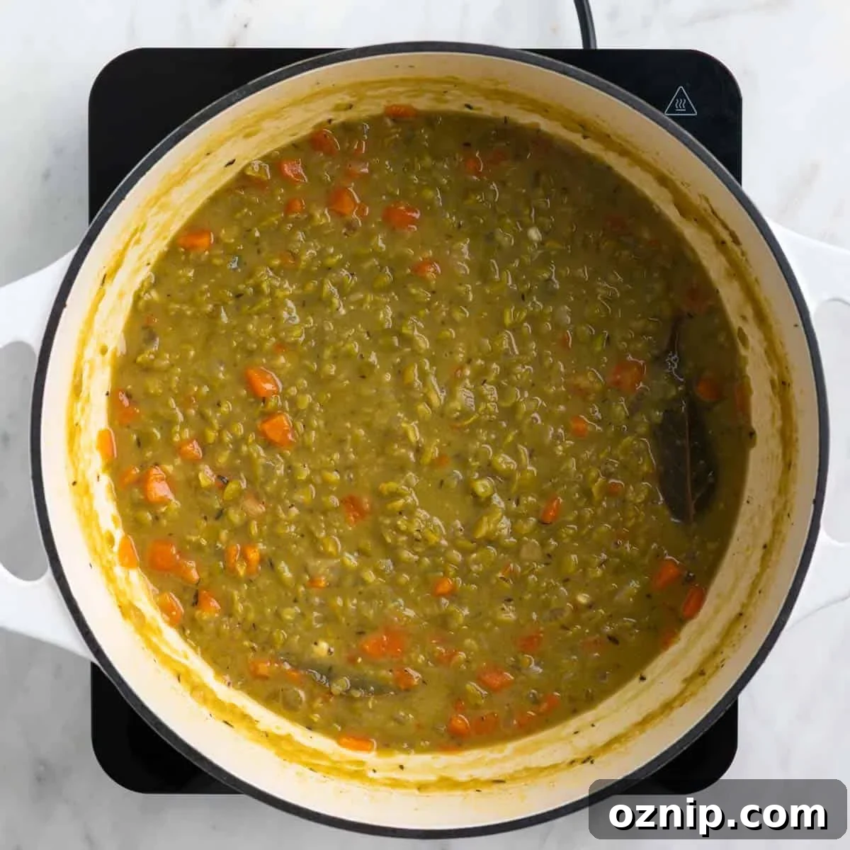 Hearty Vegan Split Pea Soup Recipe 6 Vegan split pea soup in a pot.