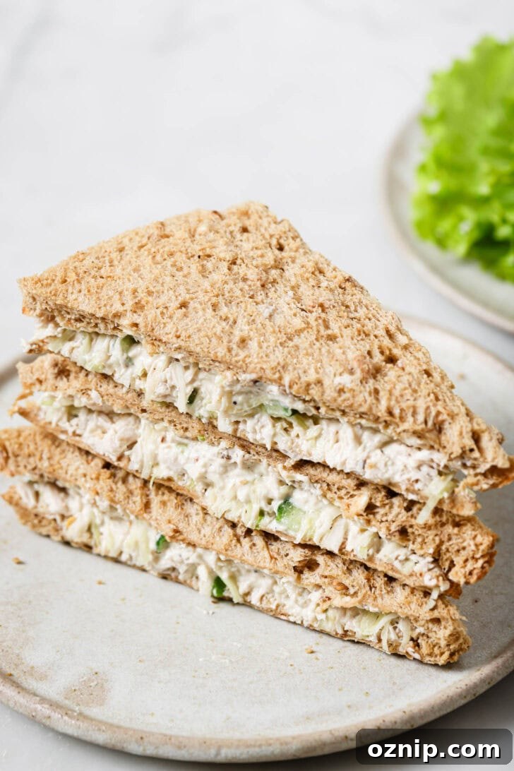 Stack of Chicken Mayo Sandwiches on a plate.