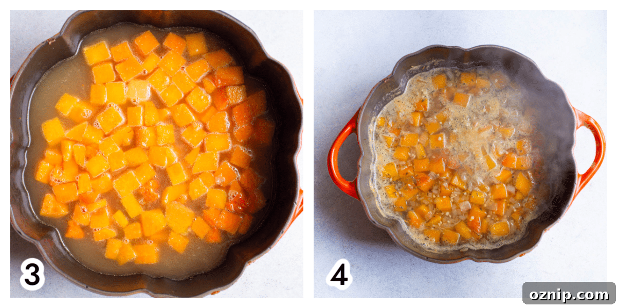 Add squash and broth