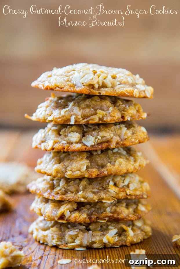 Chewy Anzac Biscuits (Oatmeal Coconut Cookies)