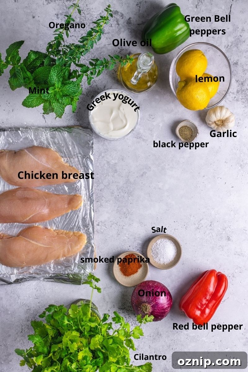 Greek Chicken Kebab Bowl with Tzatziki and Lemon Rice 3 ingredient list