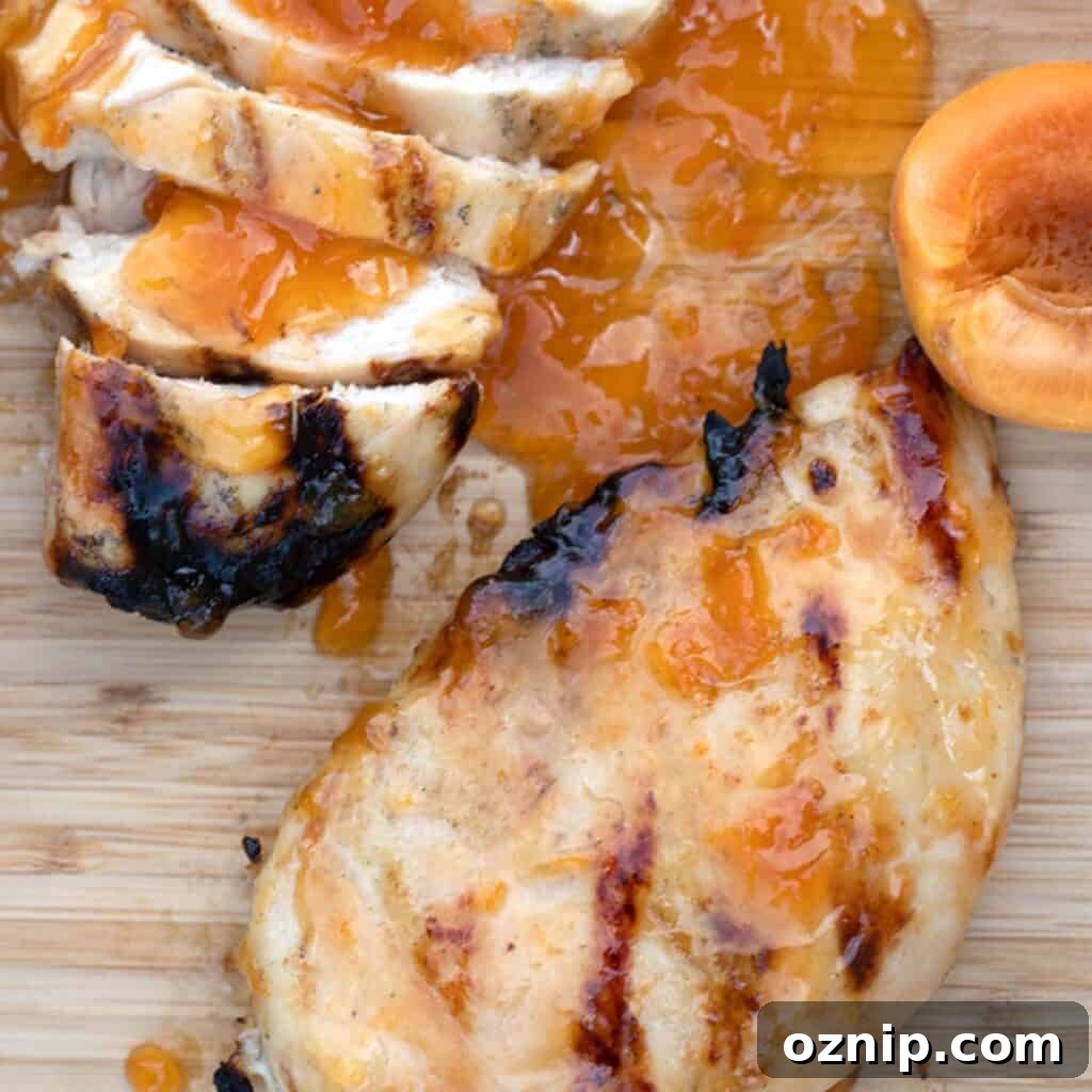 easy apricot chicken recipe on a white plate