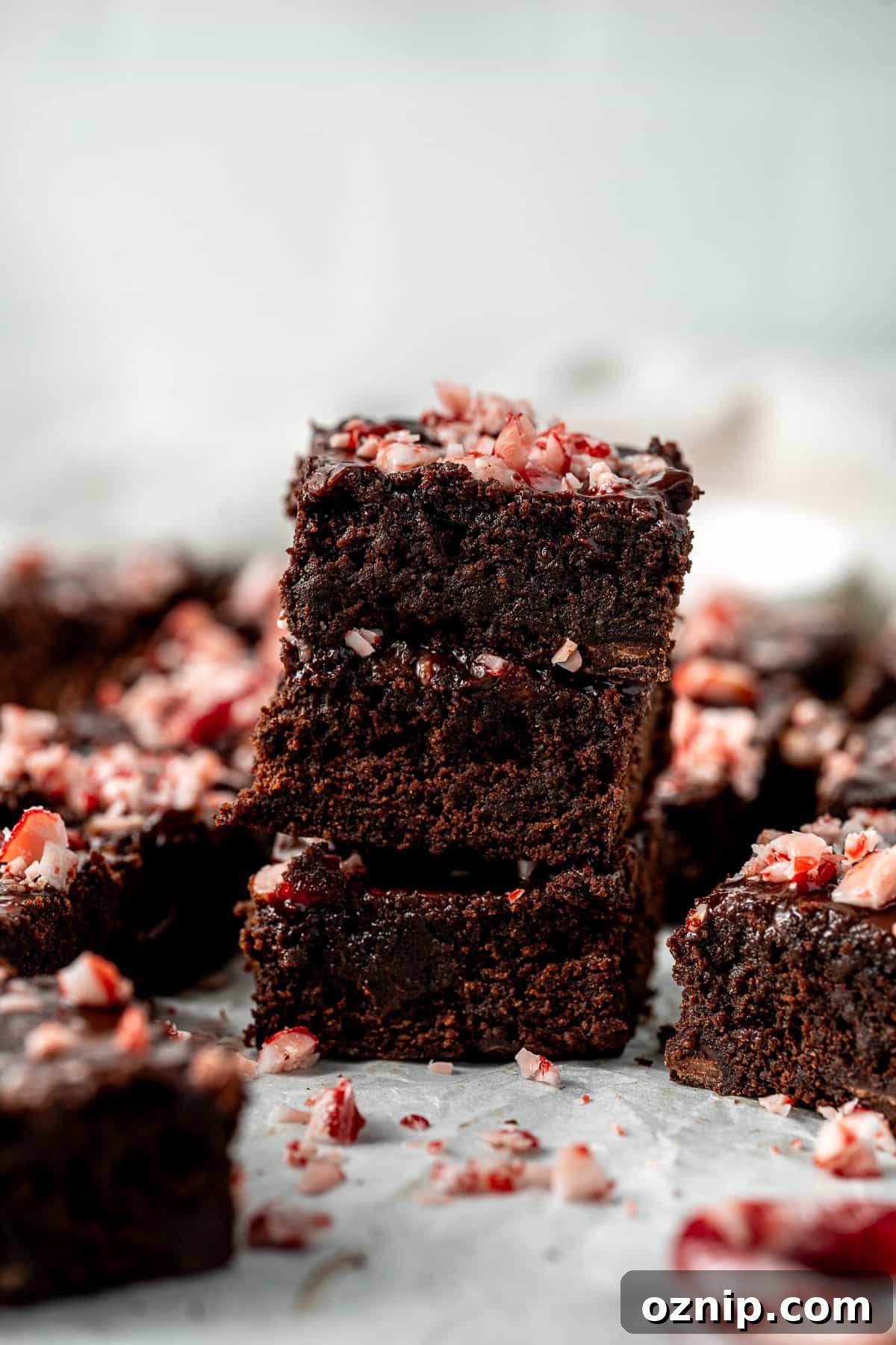 Chocolate peppermint brownies on a tray