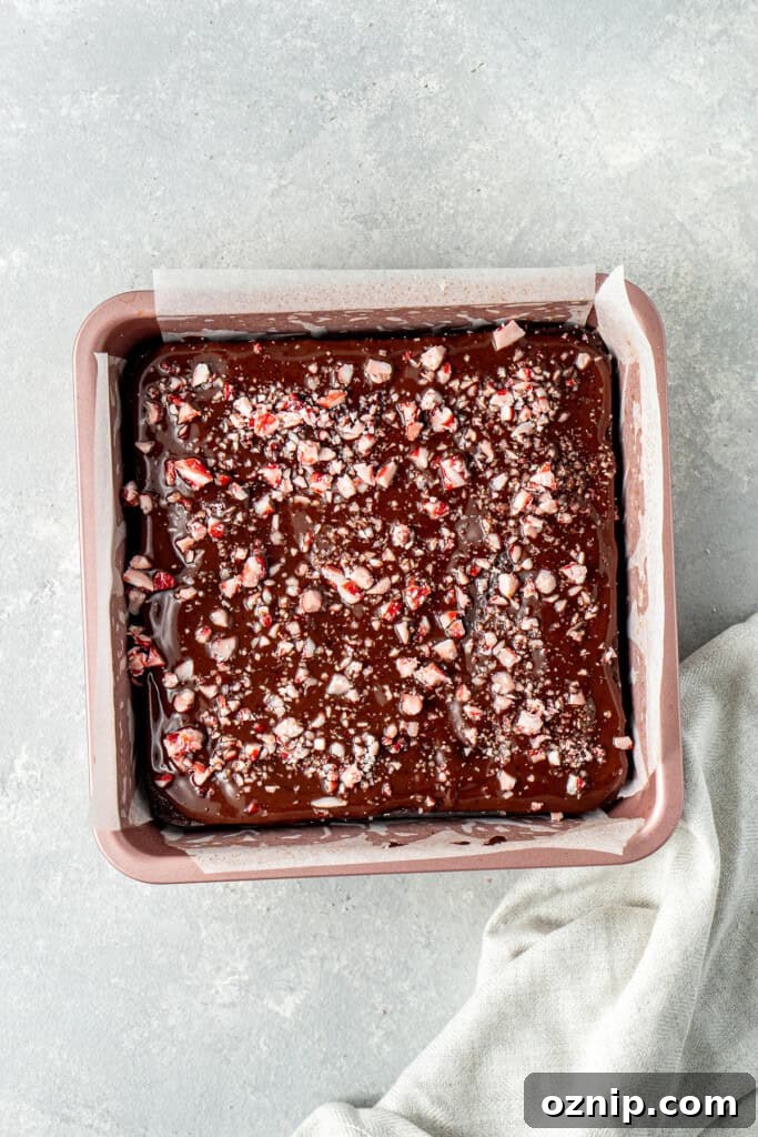 Finished brownies with crushed candy canes.