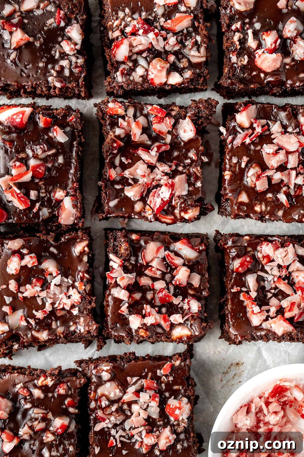 Chocolate peppermint brownies cooling in pan