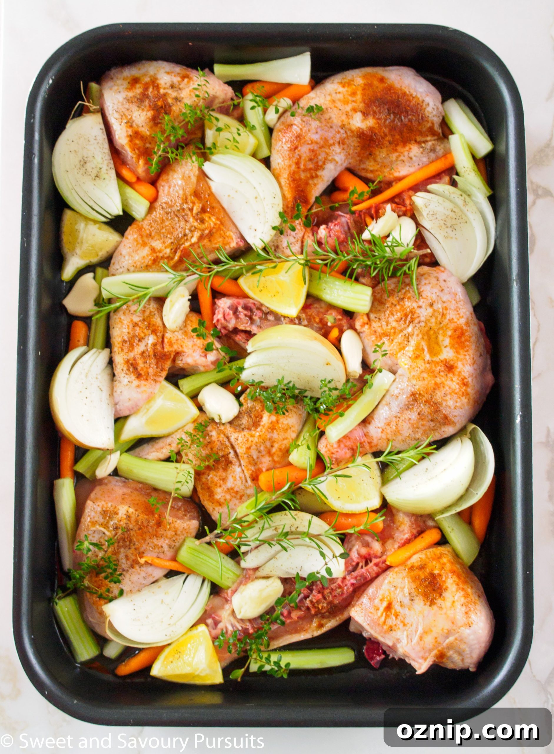 Juicy One Pan Roast Chicken with Garlic and Herbs 3 Cut up whole chicken in one pan.