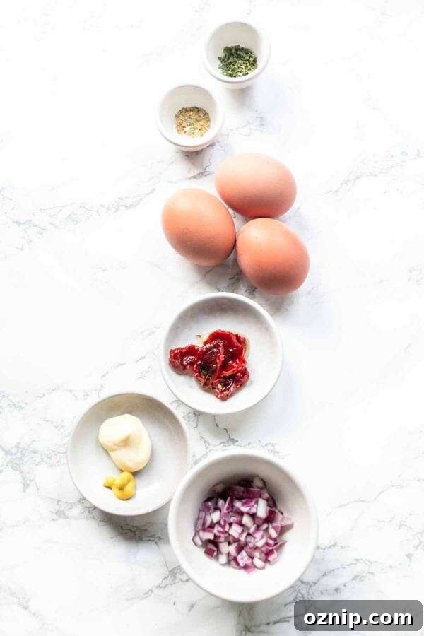 Ingredients for making a creamy egg salad.
