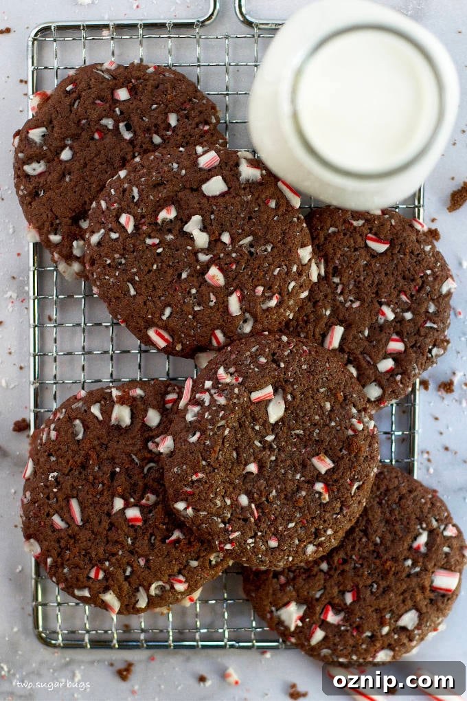 Double Peppermint Chocolate Cookie Recipe 13 pile of cookies with a bottle of milk